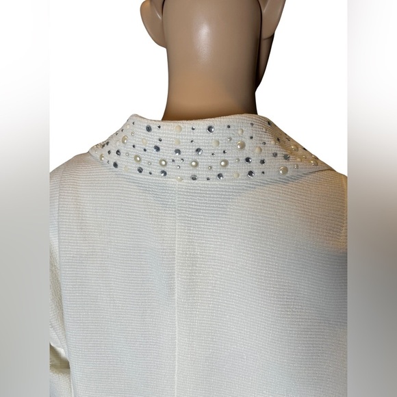 JOAN RIVERS Crystal & Pearl Embellished Cream Long Sleeve Jacket Size Large - Picture 12 of 13